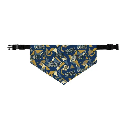 NC A&T 1891 Blue & Gold Tech Pattern Pet Bandana Collar — other view