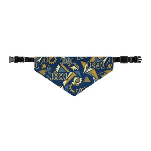 NC A&T 1891 Blue & Gold Tech Pattern Pet Bandana Collar — other view