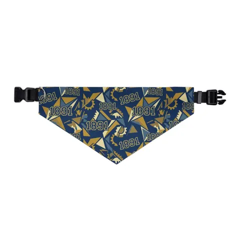 NC A&T 1891 Blue & Gold Tech Pattern Pet Bandana Collar — other view