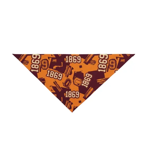 Claflin 1869 Orange & Maroon Pet Bandana — front view