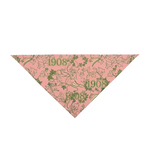 AKA 1908 Pink & Green Ivy Pattern Pet Bandana — front view