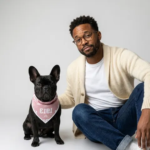 Delta 1913 Crimson Stamp Pet Bandana — lifestyle-owner view