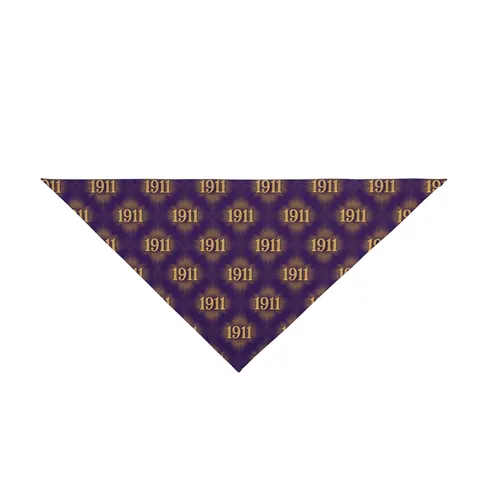 Omega 1911 Purple & Gold Glow Pet Bandana — front view