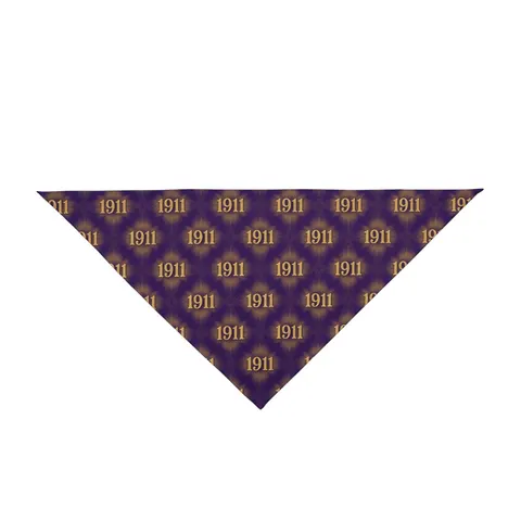 Omega 1911 Purple & Gold Glow Pet Bandana — front view