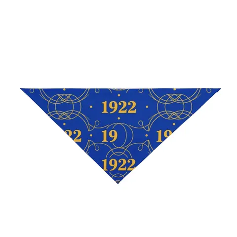 SGRho 1922 Royal Blue & Gold Pet Bandana — front view