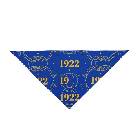 SGRho 1922 Royal Blue & Gold Pet Bandana — front view