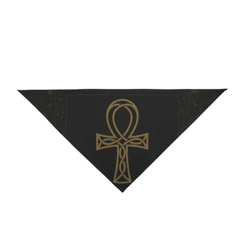 Faith Flag Ankh Gold on Black Pet Bandana — front view
