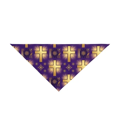 Faith Flag Praise Purple & Gold Cross Pet Bandana — front view