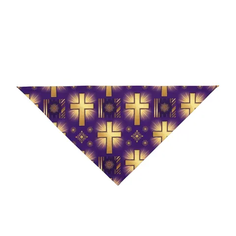 Faith Flag Praise Purple & Gold Cross Pet Bandana — front view