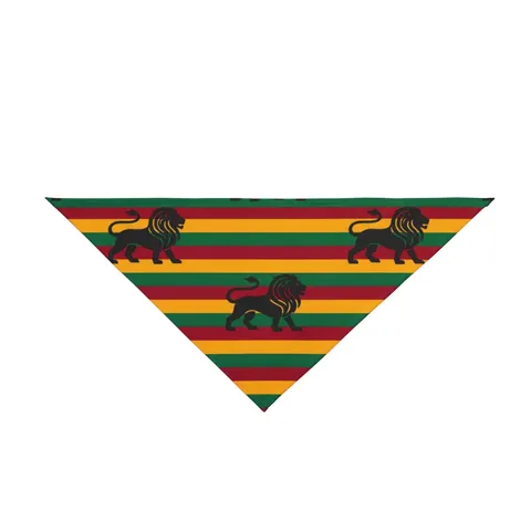Rasta Flag Red Gold Green with Black Lion Pet Bandana — front view