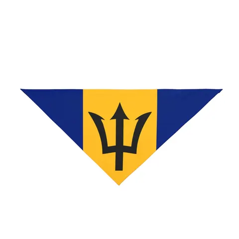 Barbados Blue Gold Trident Pet Bandana — front view