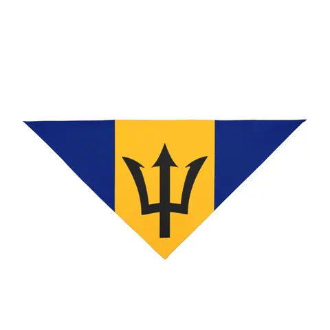 Barbados Blue Gold Trident Pet Bandana — front view