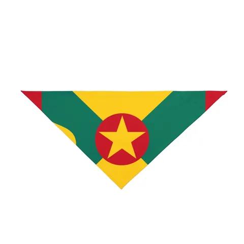 Grenada Red Green Gold Pattern Pet Bandana — front view