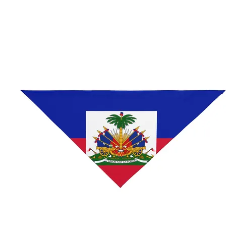 Haiti Blue Red Banner Pet Bandana — front view