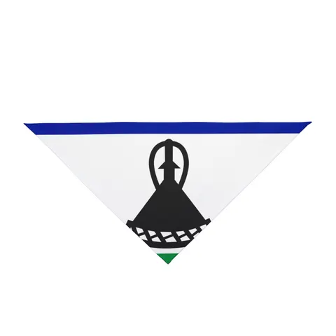Lesotho Blue White Green Emblem Pet Bandana — front view