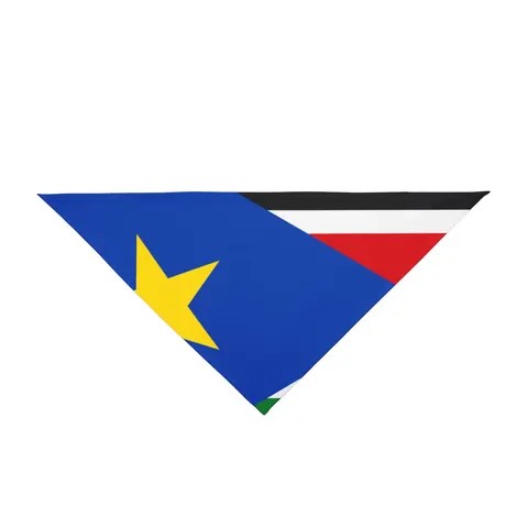 South Sudan Stripes & Blue Triangle Pet Bandana — front view