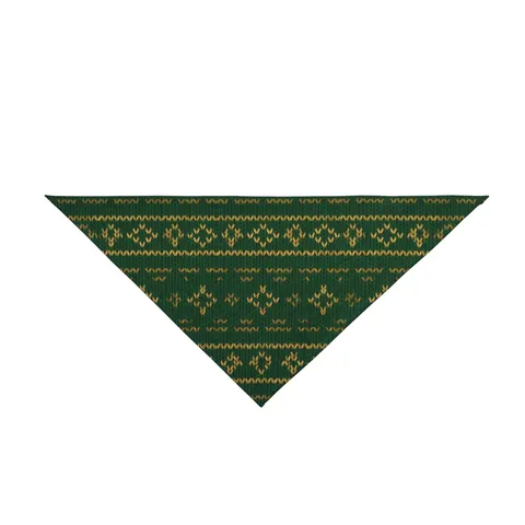 Holiday Green & Gold Knit Pet Bandana — front view