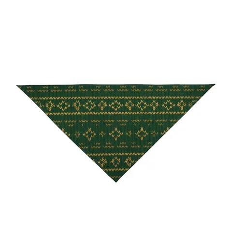 Holiday Green & Gold Knit Pet Bandana — front view