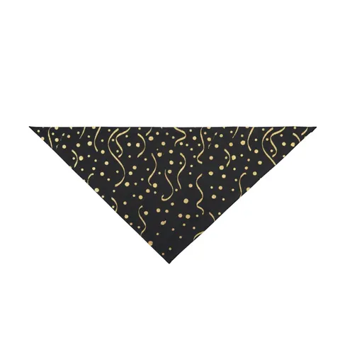 New Year Gold Confetti on Black Pet Bandana — front view