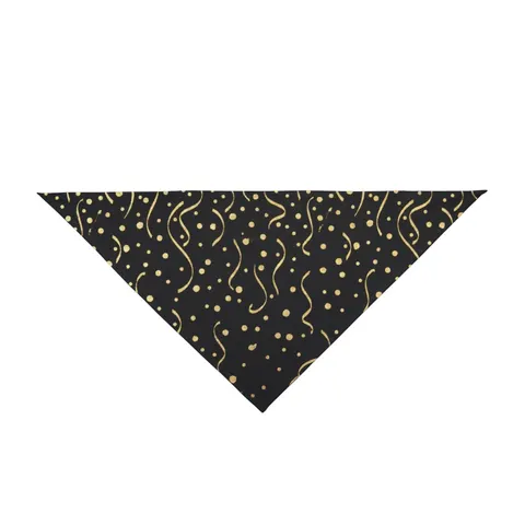 New Year Gold Confetti on Black Pet Bandana — front view