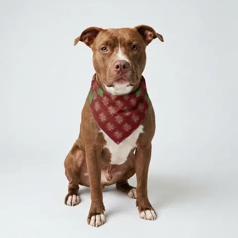 Holiday Poinsettia & Gold Leaves Pet Bandana