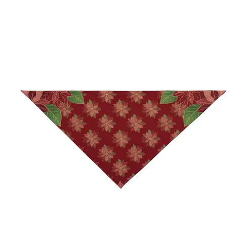 Holiday Poinsettia & Gold Leaves Pet Bandana — front view
