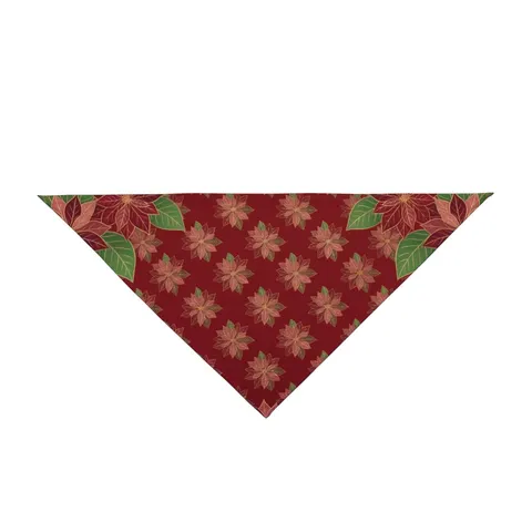 Holiday Poinsettia & Gold Leaves Pet Bandana — front view
