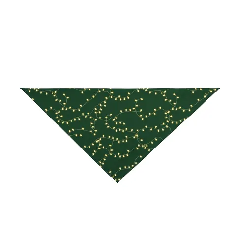 Holiday String Lights on Green Pet Bandana — front view