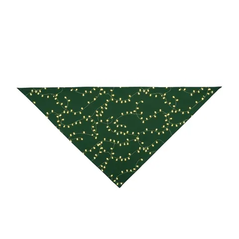 Holiday String Lights on Green Pet Bandana — front view