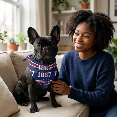 Howard 1867 Navy & Crimson Pet Bandana — lifestyle-owner view