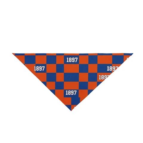 Langston 1897 Orange & Blue Pet Bandana — front view