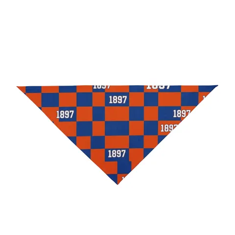 Langston 1897 Orange & Blue Pet Bandana — front view