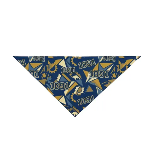 NC A&T 1891 Blue & Gold Tech Pattern Pet Bandana — front view
