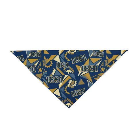 NC A&T 1891 Blue & Gold Tech Pattern Pet Bandana — front view