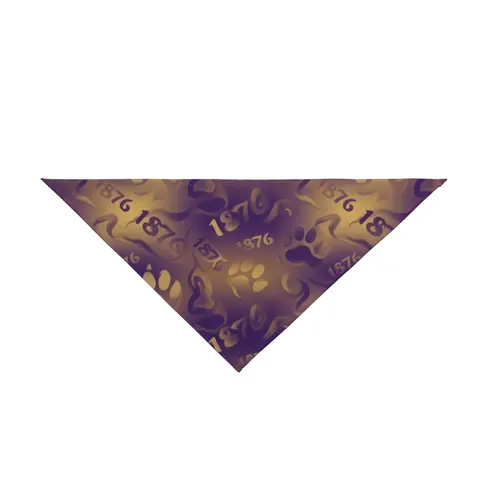 Prairie View 1876 Purple & Gold Pet Bandana — front view