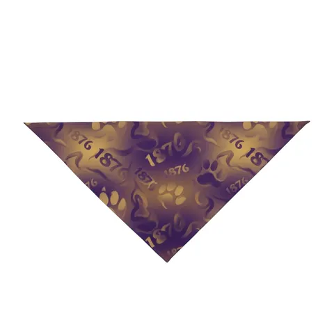 Prairie View 1876 Purple & Gold Pet Bandana — front view
