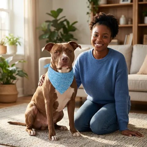 Spelman 1881 Sky Blue Elegance Pet Bandana — lifestyle-owner view