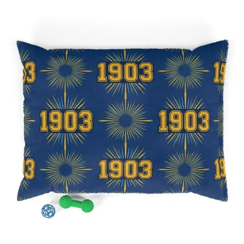 Albany State 1903 Blue & Gold Sunburst Pet Bed — front view