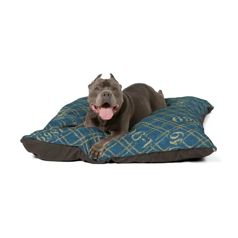 Dillard 1869 Azure & Gold Grid Pet Bed — other view