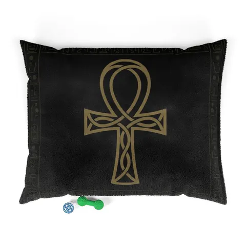 Faith Flag Ankh Gold on Black Pet Bed — front view