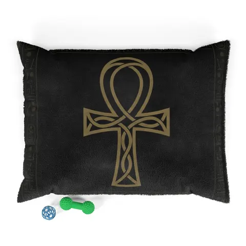 Faith Flag Ankh Gold on Black Pet Bed — front view