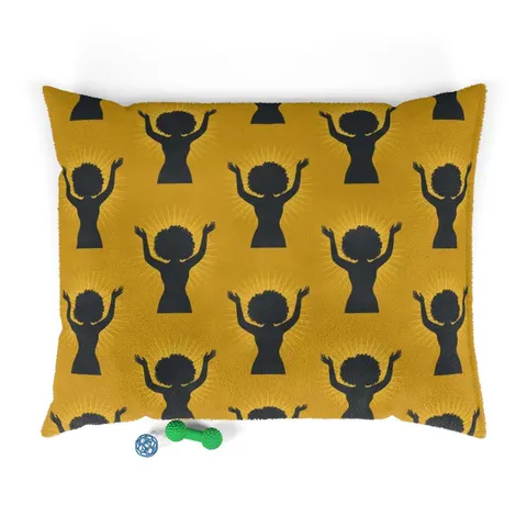Faith Flag Black Woman in Praise Silhouette Pet Bed — front view