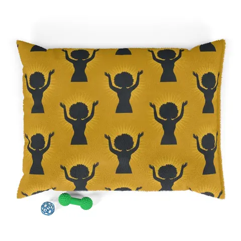 Faith Flag Black Woman in Praise Silhouette Pet Bed — front view