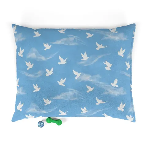 Faith Flag Dove on Sky Blue Pet Bed — front view