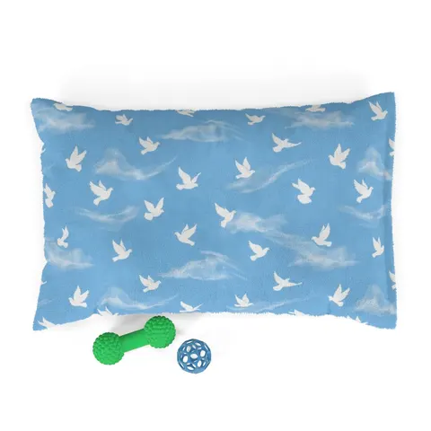 Faith Flag Dove on Sky Blue Pet Bed — front view