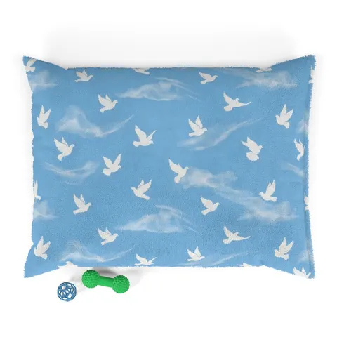 Faith Flag Dove on Sky Blue Pet Bed — front view