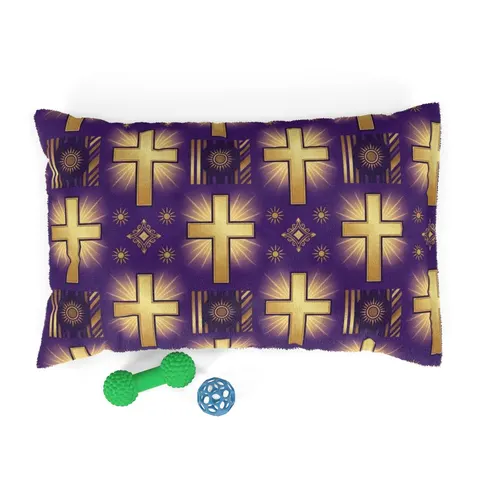 Faith Flag Praise Purple & Gold Cross Pet Bed — front view