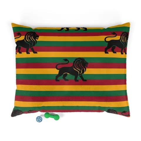 Rasta Flag Red Gold Green with Black Lion Pet Bed — front view