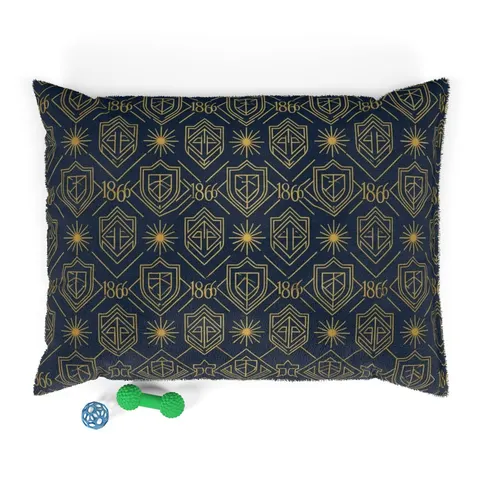 Fisk 1866 Blue & Gold Pet Bed — front view