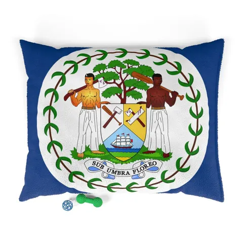 Belize Blue Red Emblem Pet Bed — front view